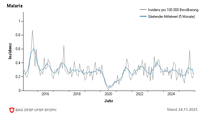 Monatliche Inzidenz pro 100 000 Bevölkerung bis Woche 47/2025