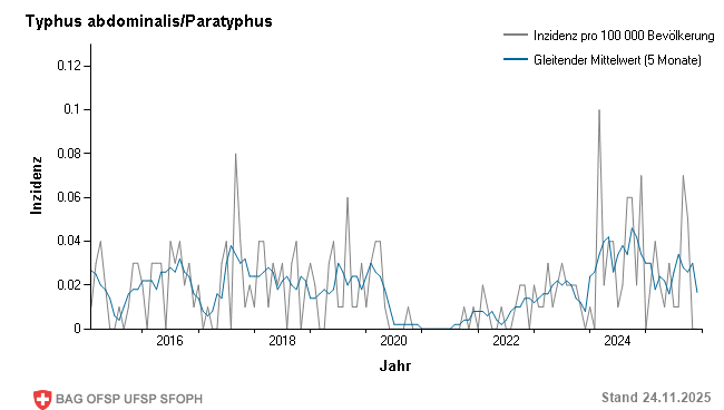 Monatliche Inzidenz pro 100 000 Bevölkerung bis Woche 47/2025
